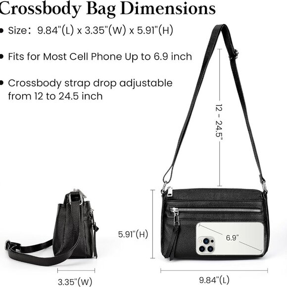 Small Genuine Leather Crossbody Purse Bags for Women, Multi Pockets Shoulder Han - Picture 5 of 7